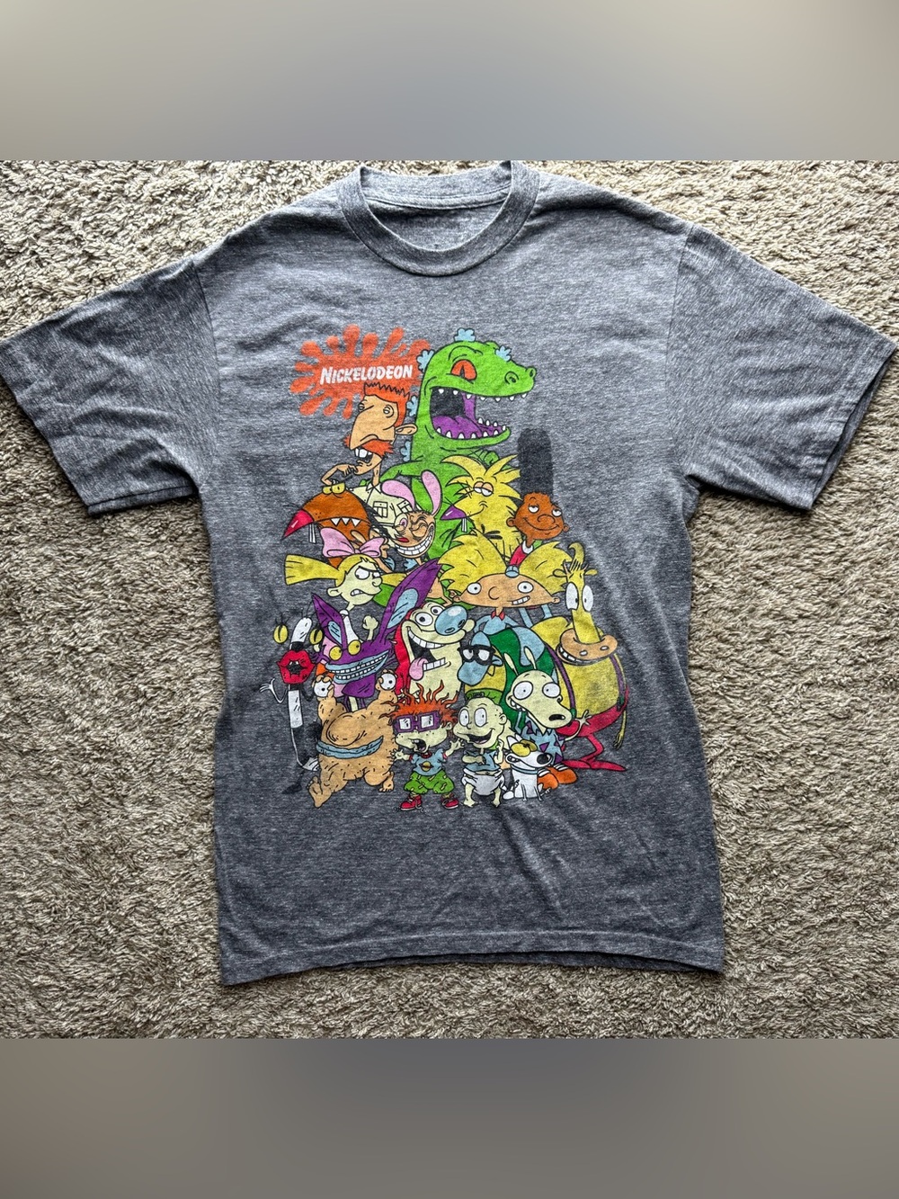 Nickelodeon 90s Cartoon Characters Graphic T-Shirt Gray Size Small